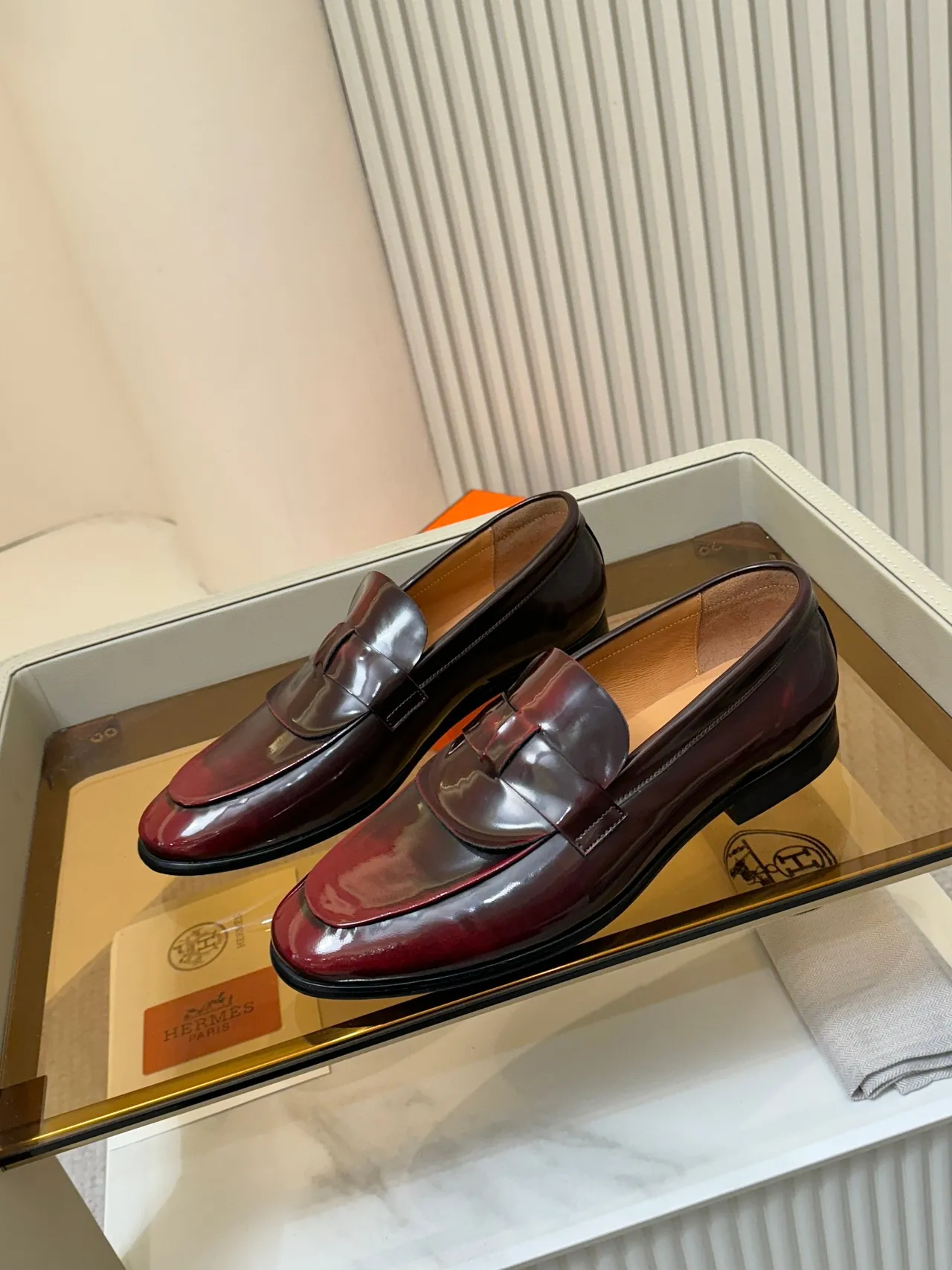 Hermès Burgundy Black Glossy Patent Leather Penny Strap Loafer 4