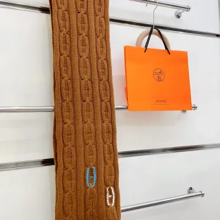 شاحرة Hermès كابل كت بني أزرق نمط سلسلة الربط كشمير شاحرة