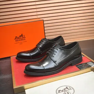 Hermès Cap-Toe Polished Black Leather Oxford Shoes