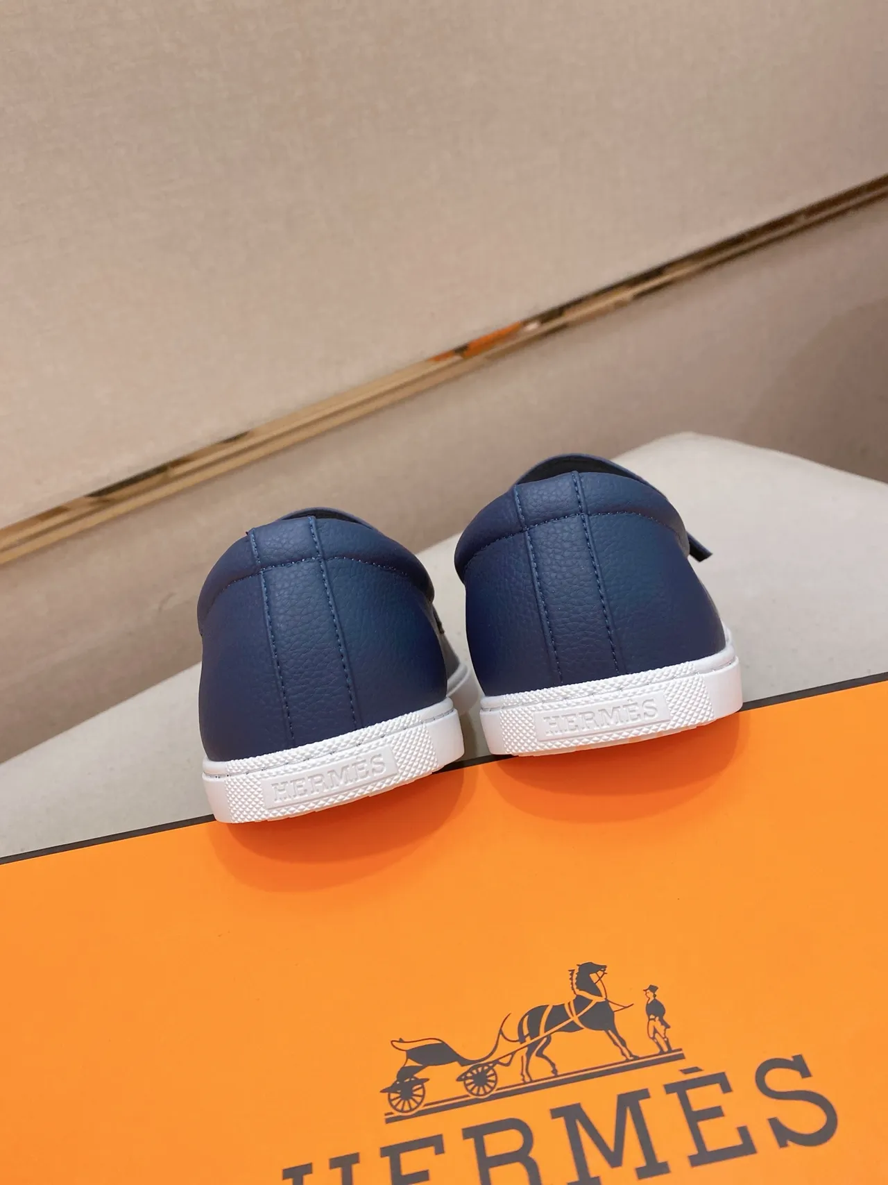 Hermès Chypre Loafer Navy Blue Pebbled Leather Slip-On Loafer 3