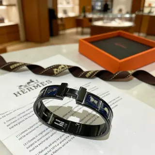 Hermès Clic H Black Blue Enamel-Inlaid Bracelet