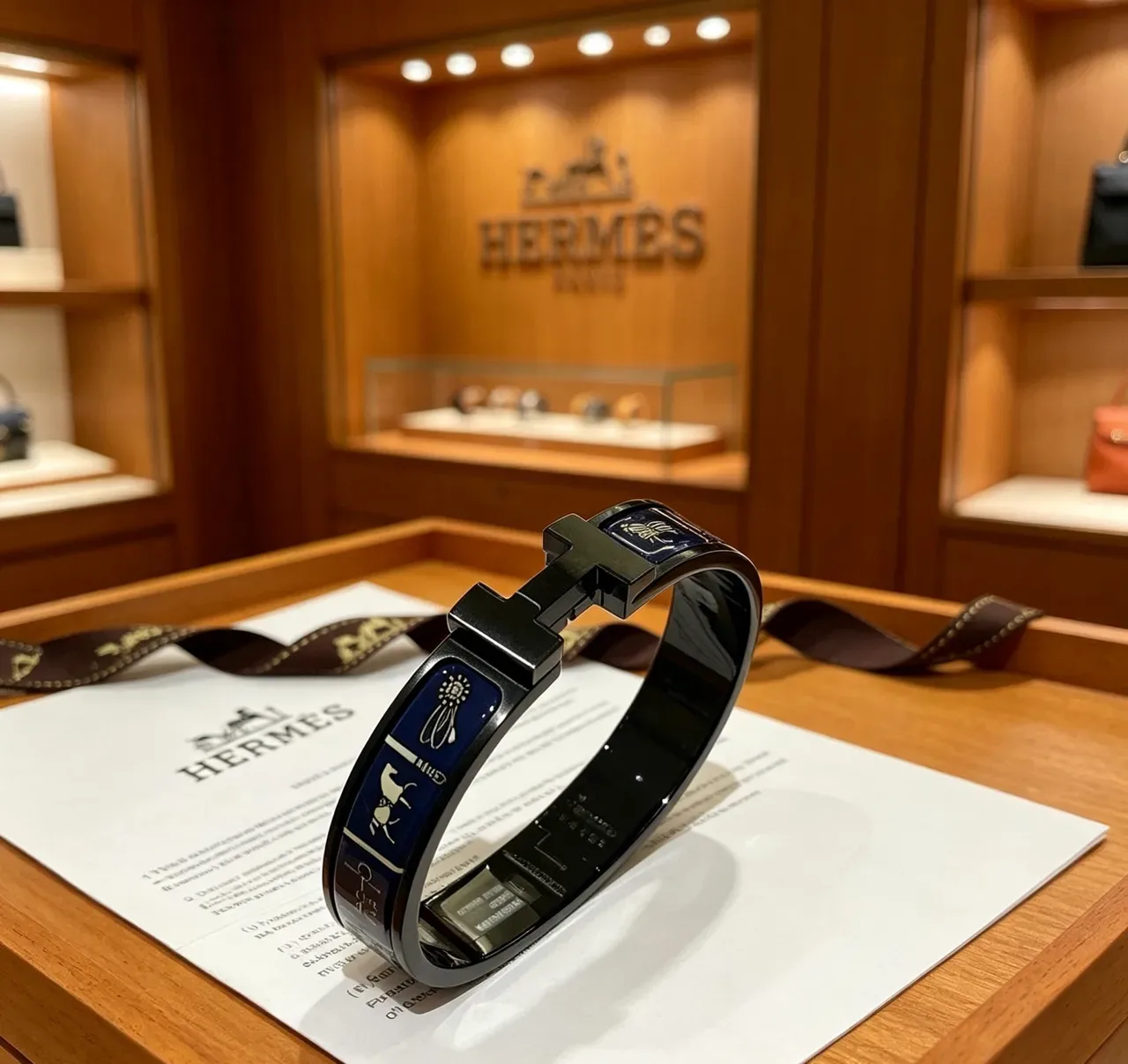 Bracelet Hermès Clic H Noir Bleu Émail Incrusté 4