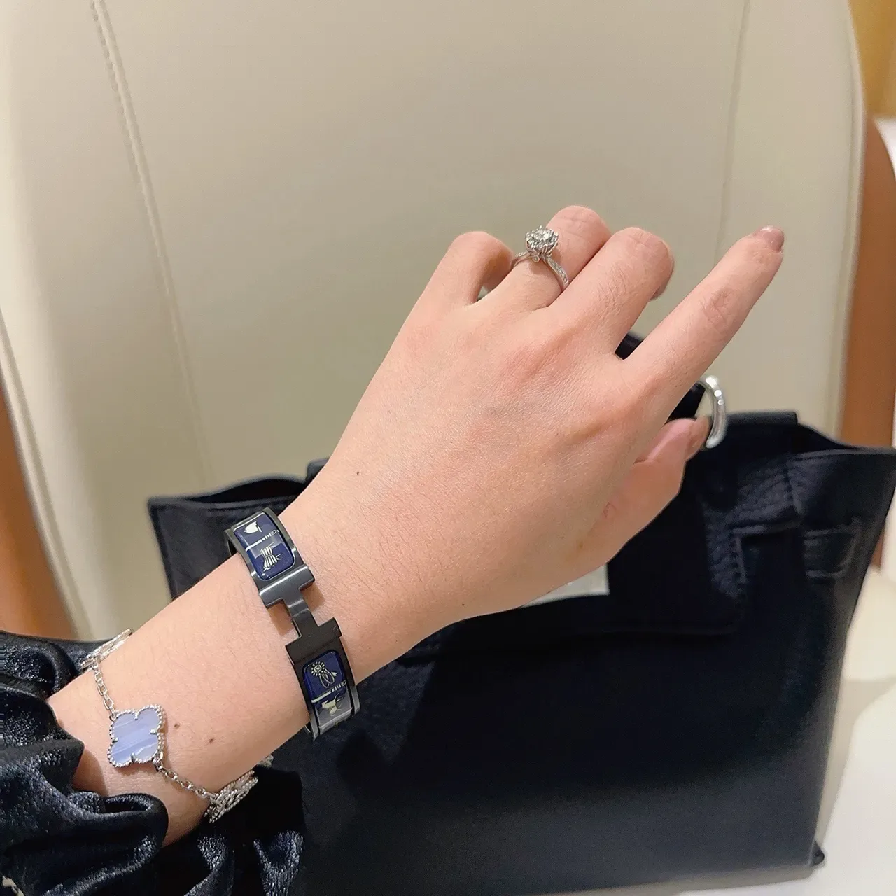 Bracelet Hermès Clic H Noir Bleu Émail Incrusté 5
