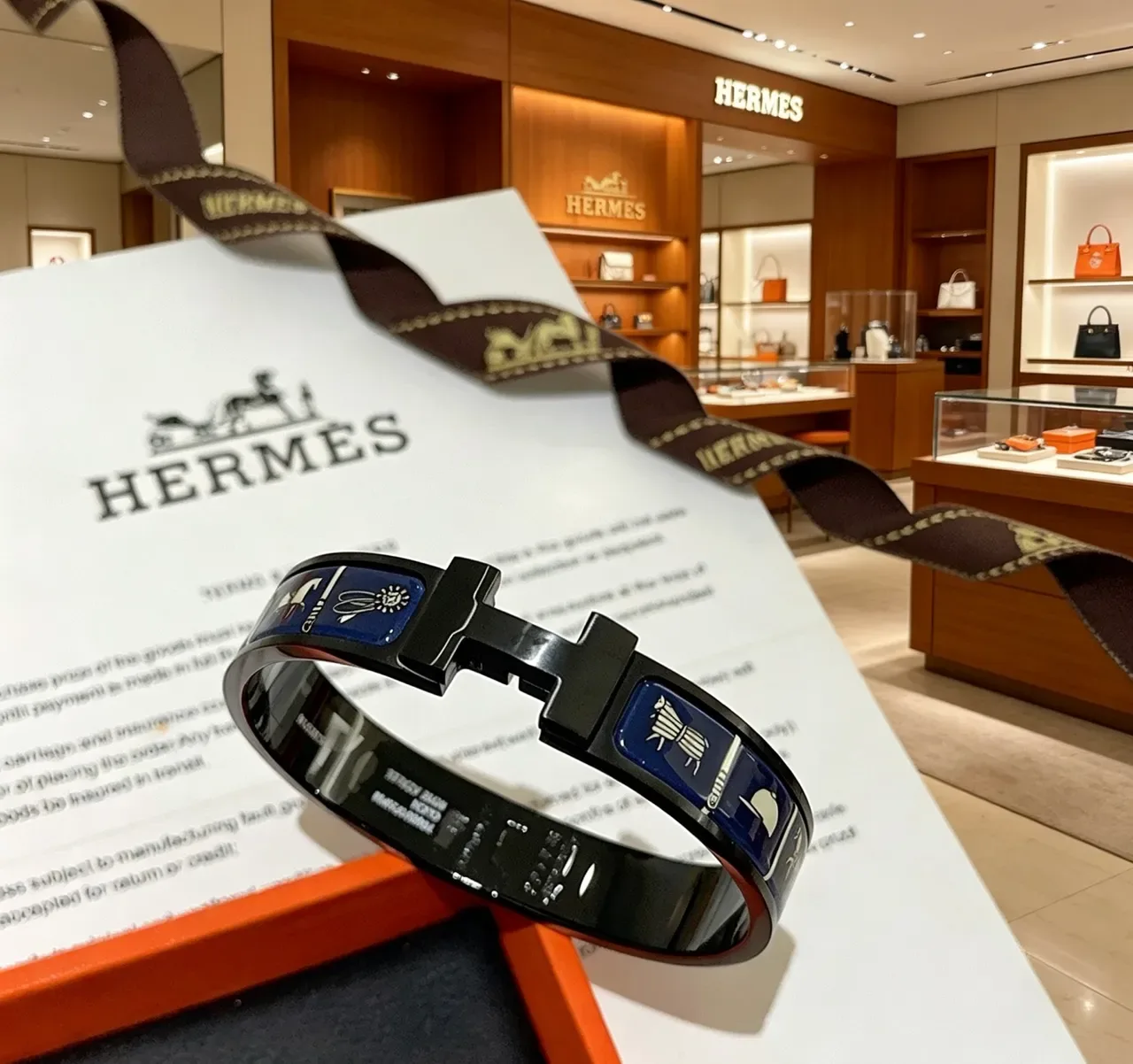 Bracelet Hermès Clic H Noir Bleu Émail Incrusté 6