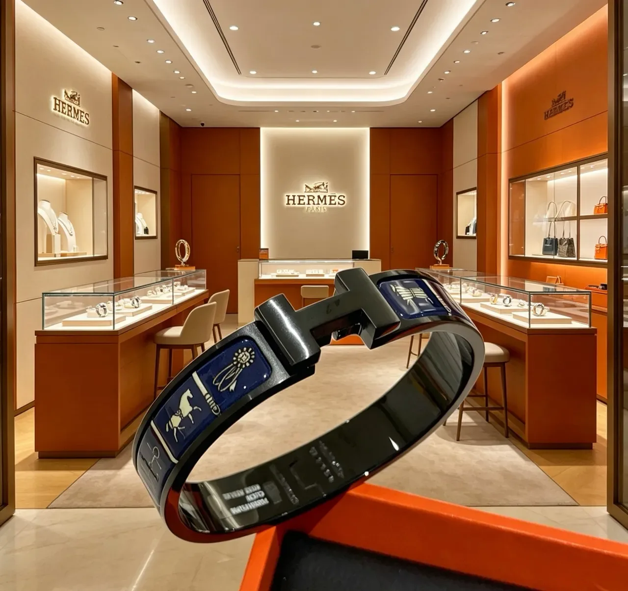 Bracelet Hermès Clic H Noir Bleu Émail Incrusté 7
