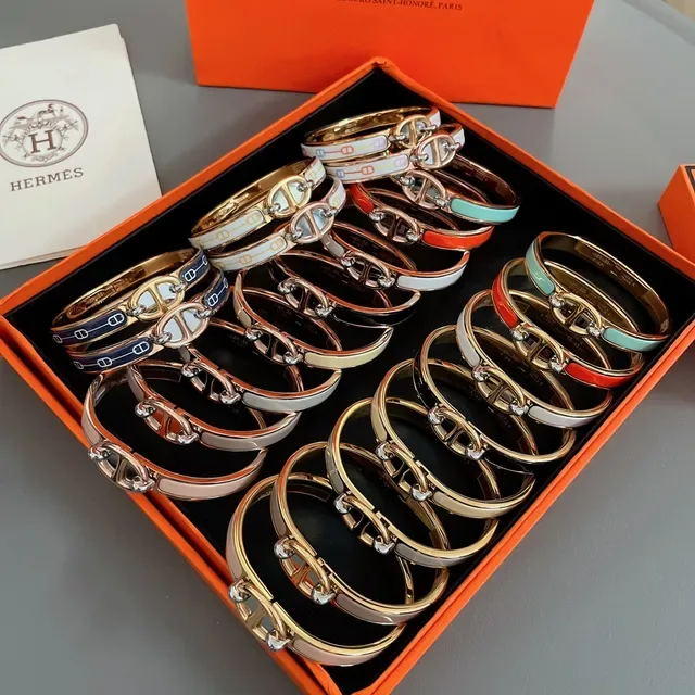 Hermès Clic H Bracelet Jonc Doré avec Fermoir Émaillé Multicolore 1