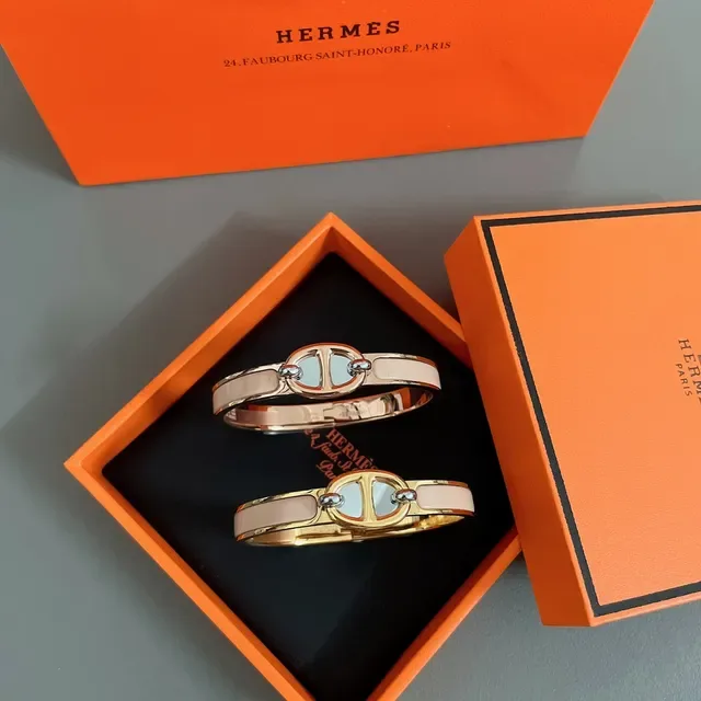 Hermès Clic H Bracelet Jonc Doré avec Fermoir Émaillé Multicolore 6