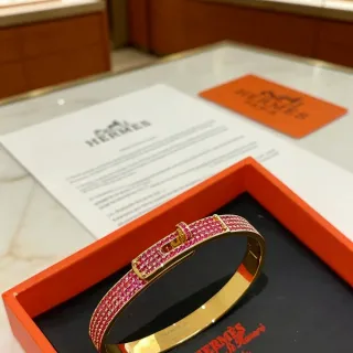 Hermès Constance Pavé Pink Gemstone Gold-Tone Bracelet