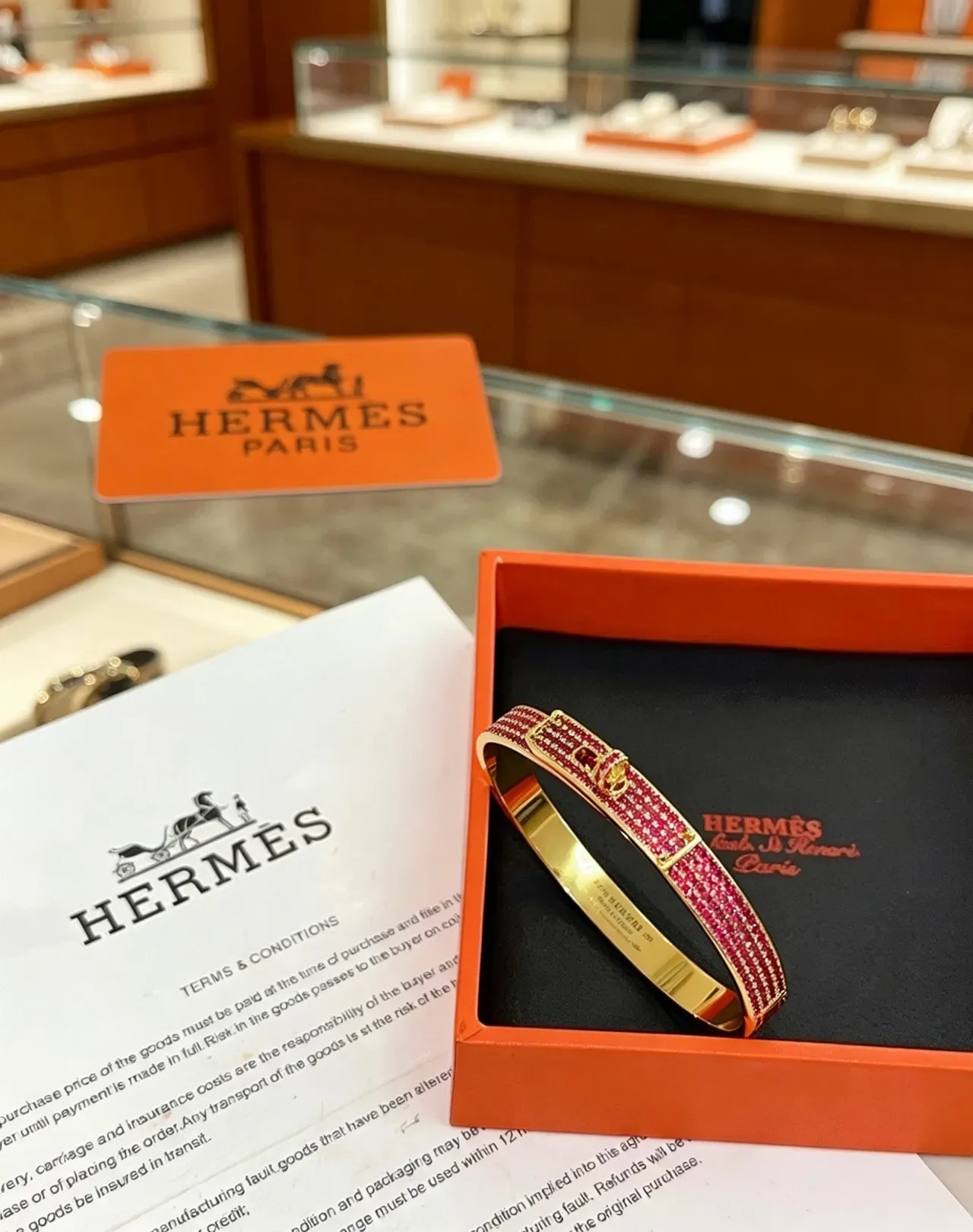 Bracelet Hermès Constance Pavé Pierres roses doré 2