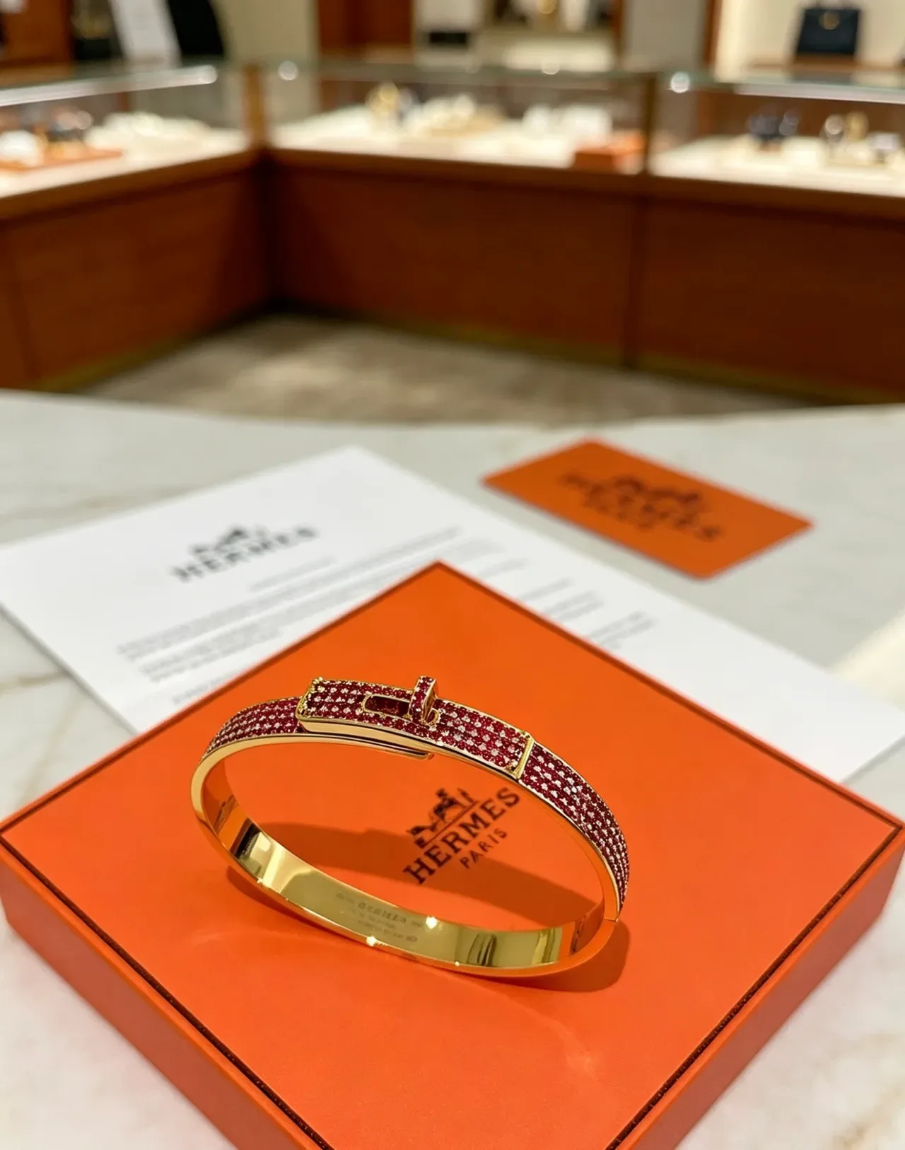 Bracelet Hermès Constance Pavé Pierres roses doré 5