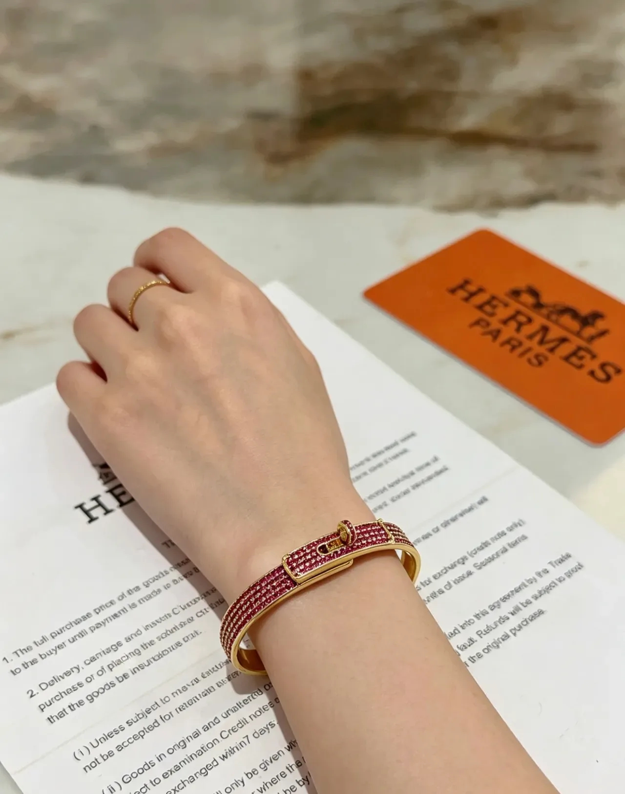 Bracelet Hermès Constance Pavé Pierres roses doré 6