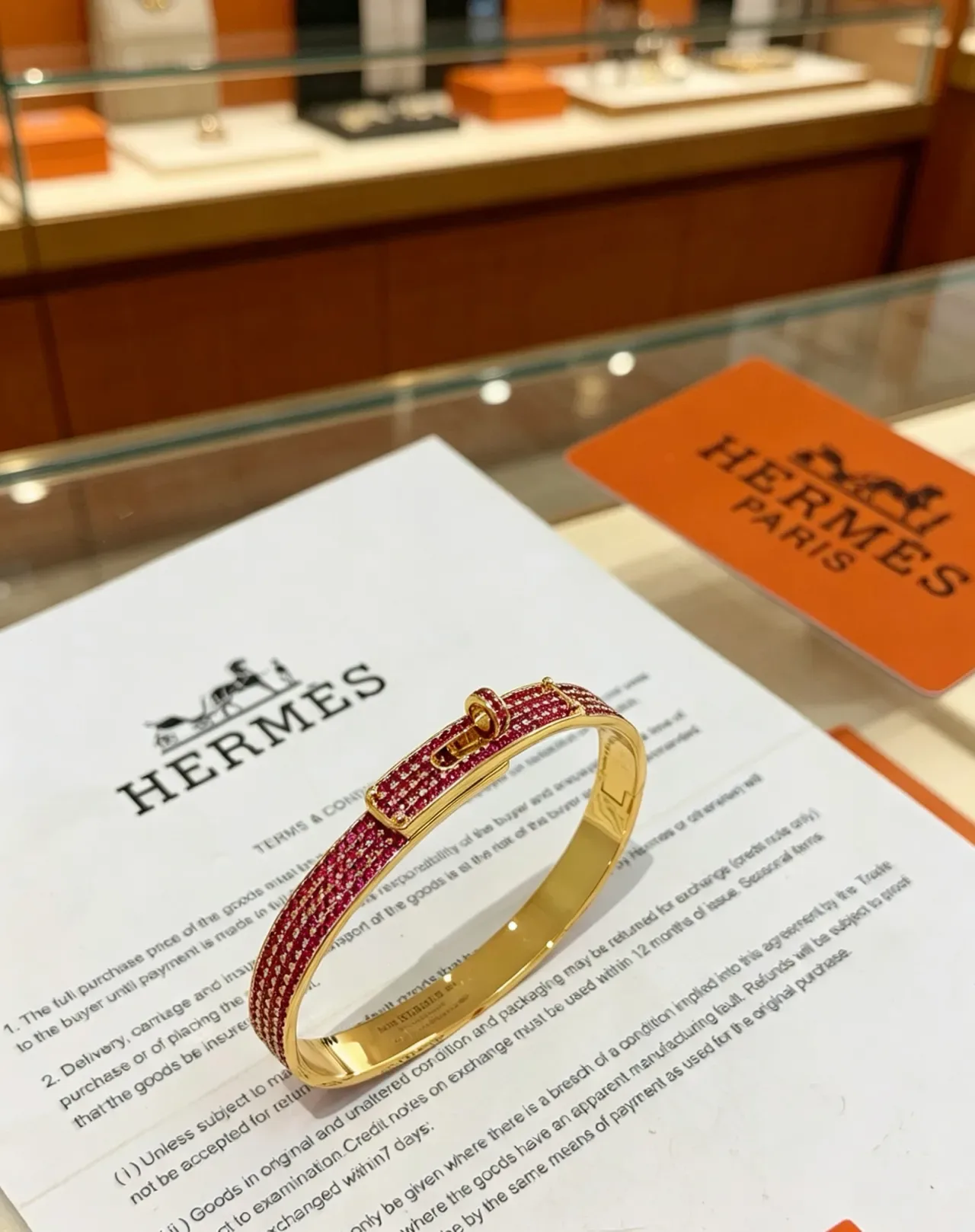 Bracelet Hermès Constance Pavé Pierres roses doré 7