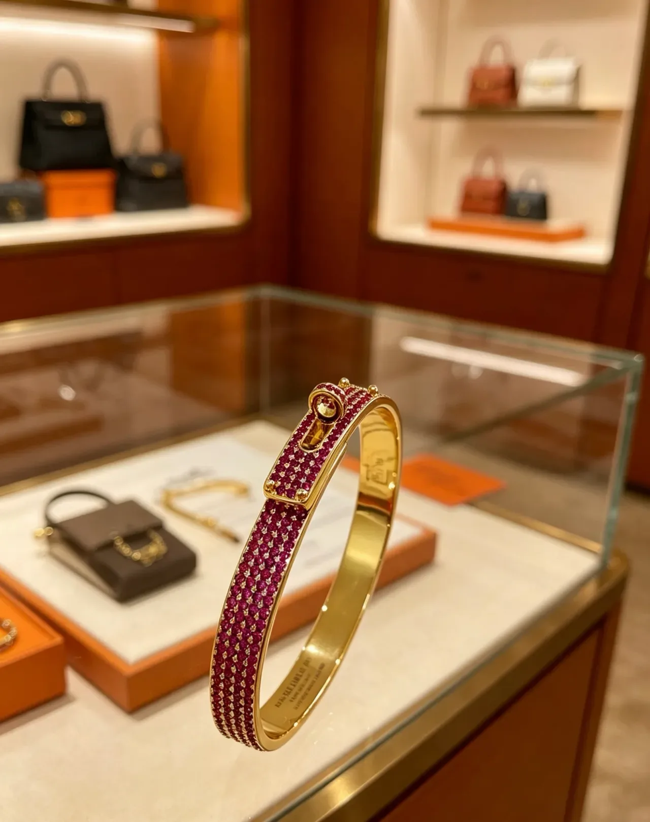 Bracelet Hermès Constance Pavé Pierres roses doré 9