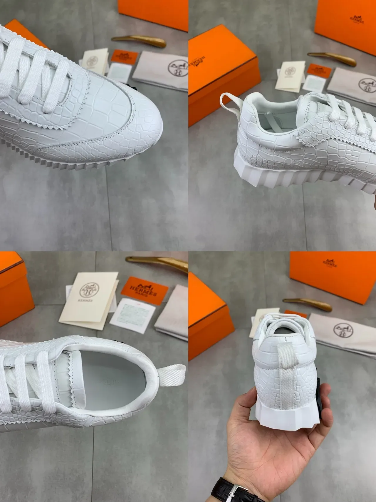 Hermès Croc-Embossed White Lifestyle Sneaker 2