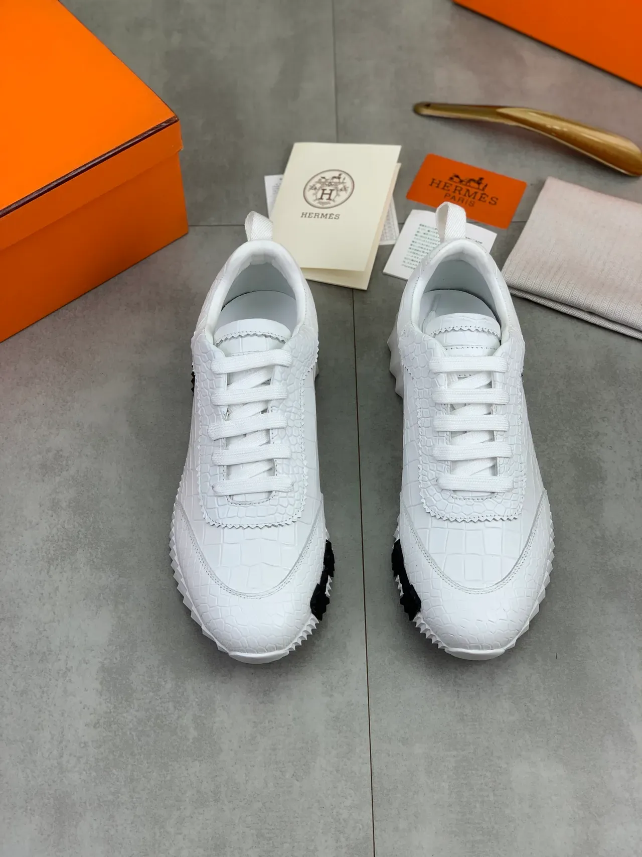 Hermès Croc-Embossed White Lifestyle Sneaker 4