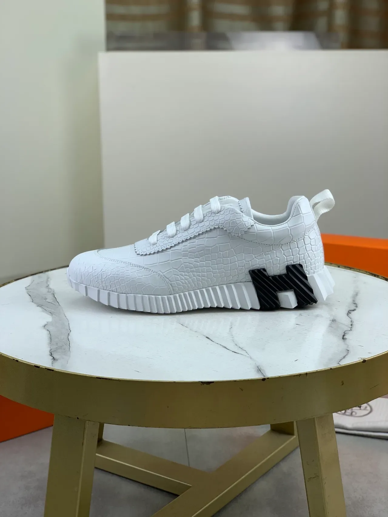 Hermès Croc-Embossed White Lifestyle Sneaker 5