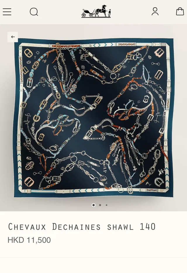 Hermès Motif Équestre Écharpe de Soie Marine 2