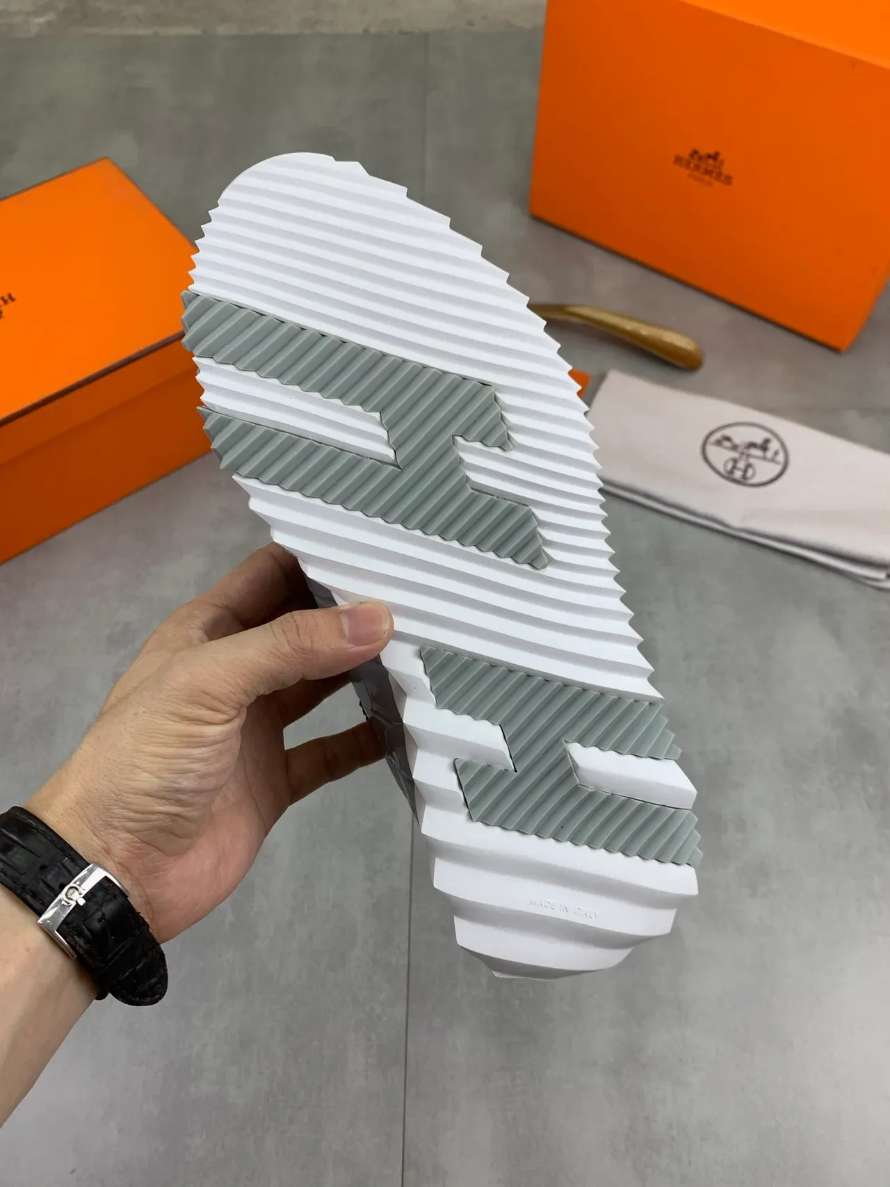 Hermès Gray Croc-Embossed Leather Lifestyle Sneaker 3