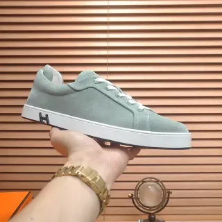 Hermès Green White Suede Upper Low-Top Lifestyle Sneakers