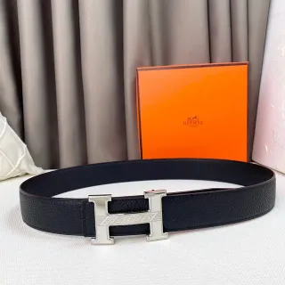 Hermès H Belt Black Pebbled Leather Belt