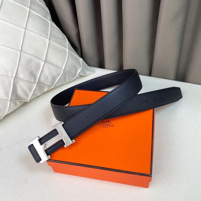Hermès H Belt Black Pebbled Leather Belt 5