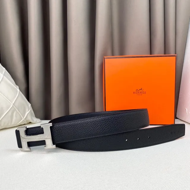 Hermès H Belt Black Pebbled Leather Belt 6