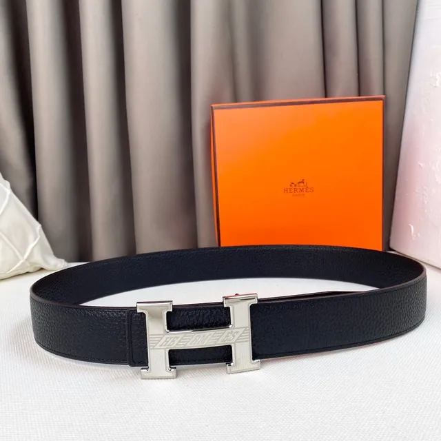 Hermès H Belt Black Pebbled Leather Belt 7