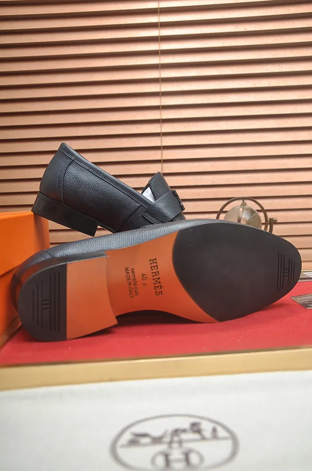 Hermès H-Buckle Loafer Dark Gray Pebbled Leather Loafers 3