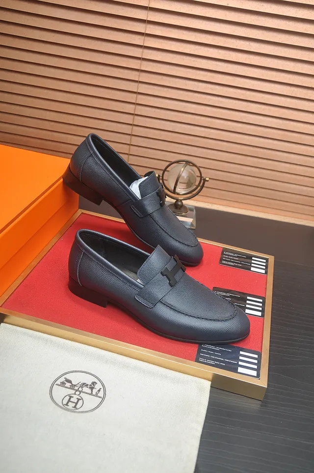Hermès H-Buckle Loafer Dark Gray Pebbled Leather Loafers 4