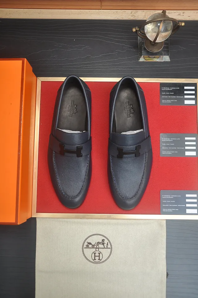 Hermès H-Buckle Loafer Dark Gray Pebbled Leather Loafers 5