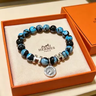 Hermès H Collection Blue and Black Marbled Stone Bracelet