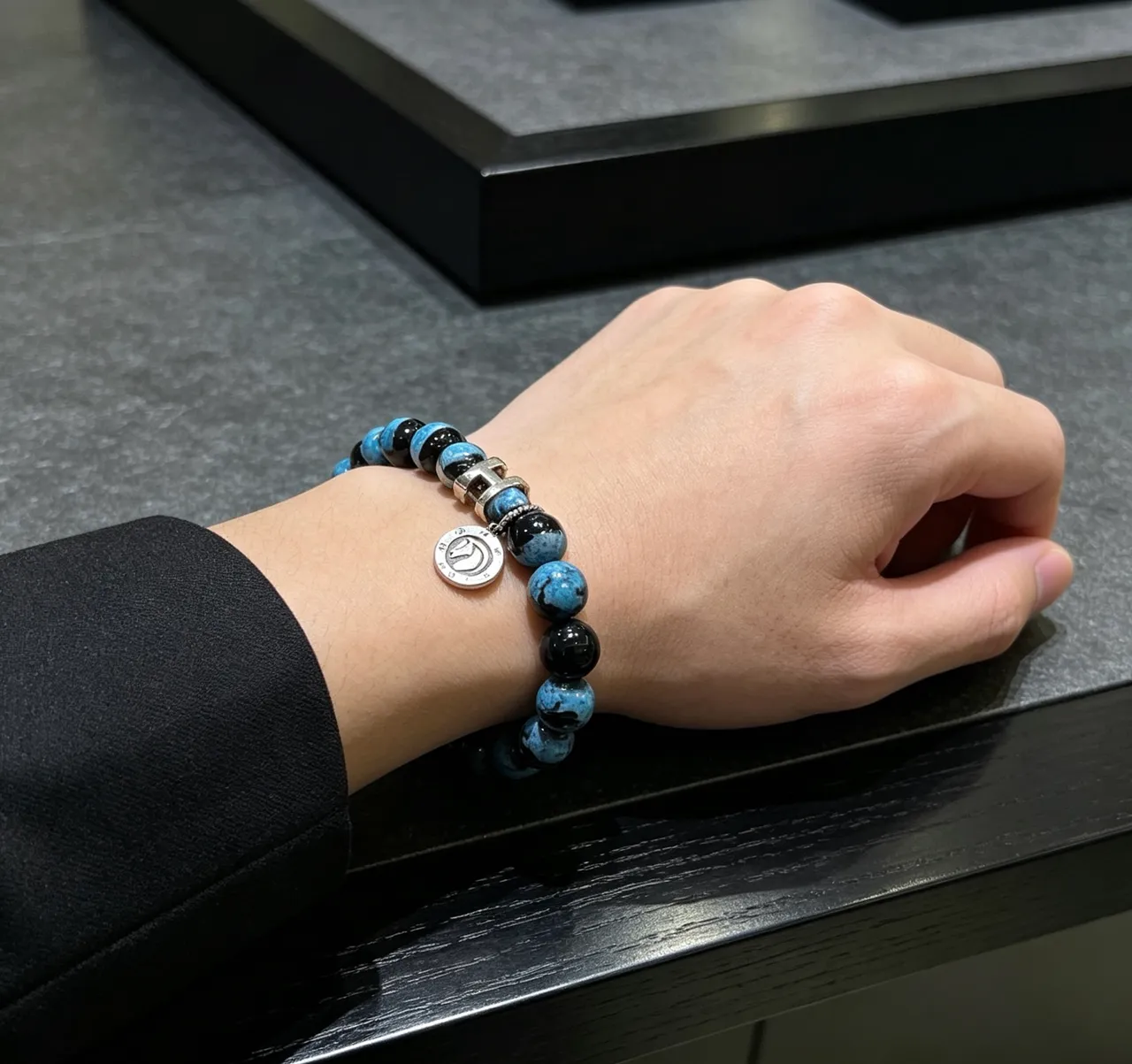 Hermès H Collection Blue and Black Marbled Stone Bracelet 4