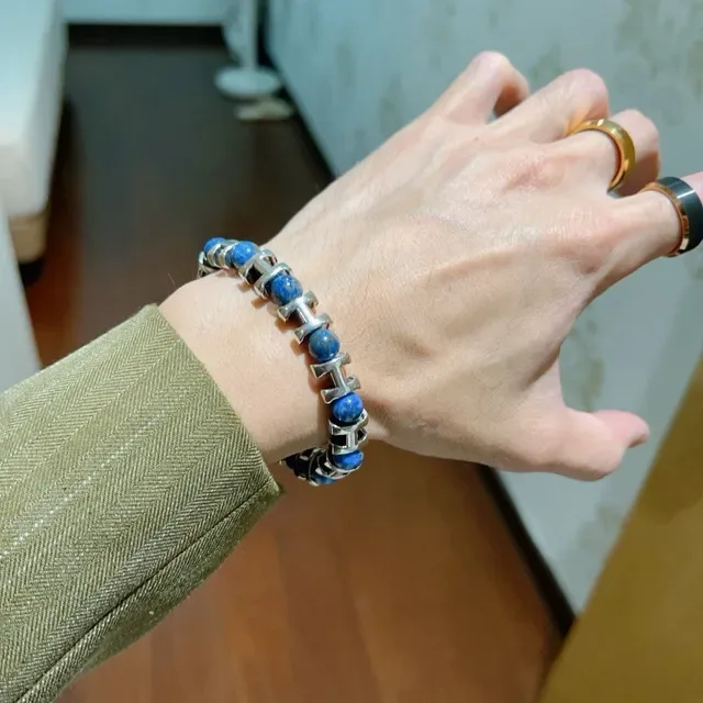 Hermès H-Link Lapis Lazuli and Silver-Tone Bracelet 2