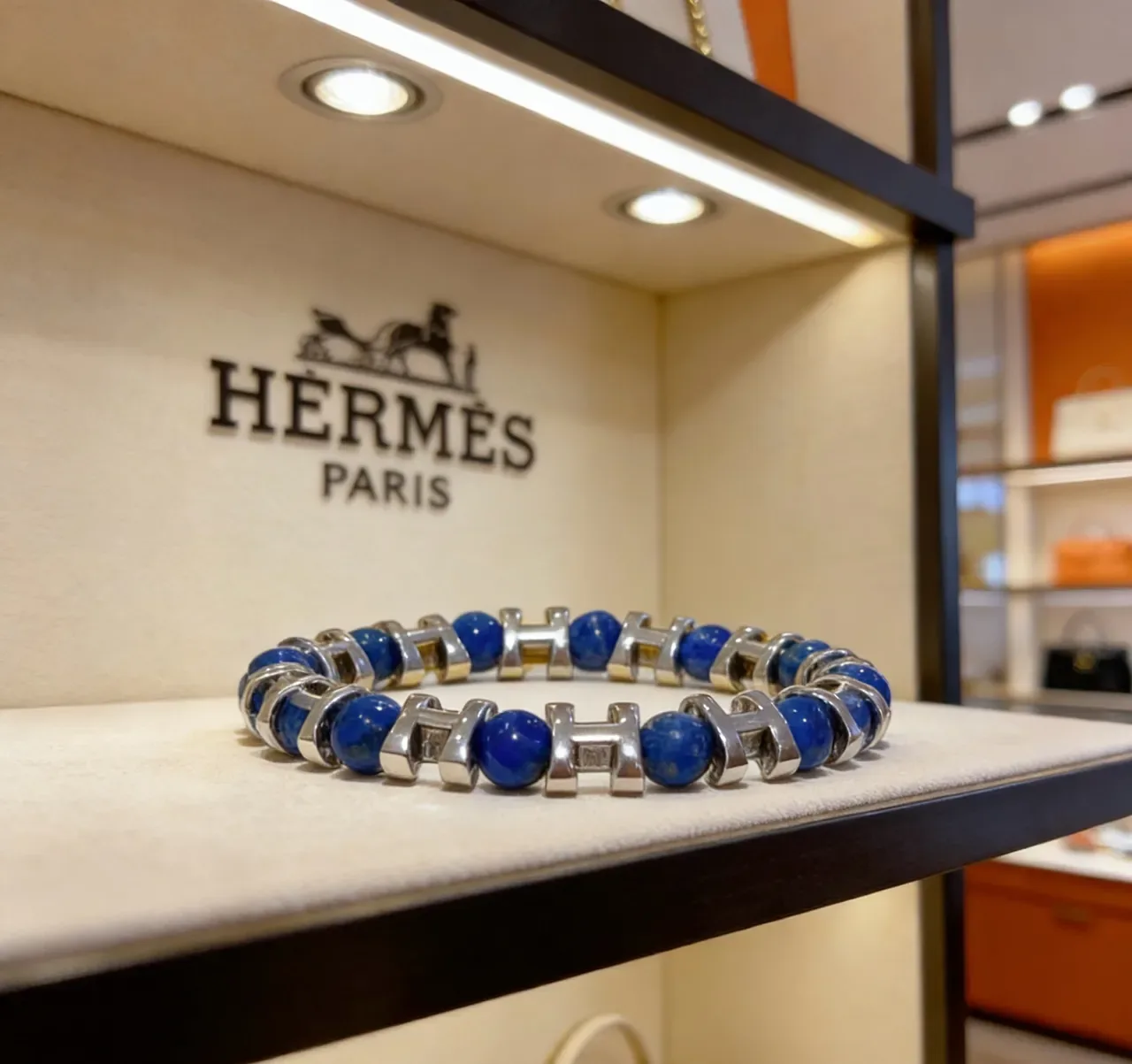 Hermès H-Link Lapis Lazuli and Silver-Tone Bracelet 4