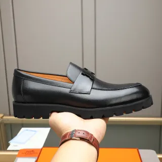 Hermès H Loafer Black Brown Leather Strap Loafer