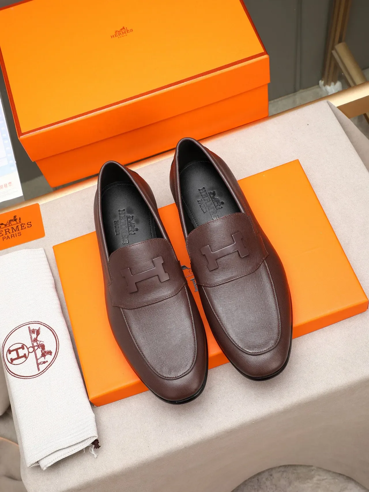 Hermès H-Loafer Brown Saffiano Leather Loafer 2