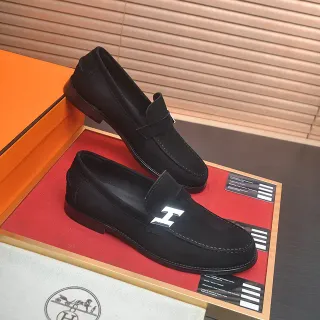 Hermès H Logo Mocasín Negro Ante Hombre Mocasín