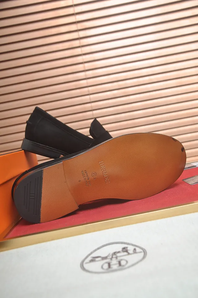 Hermès H Logo Mocassim Preto Camurça Homens Mocassim 3