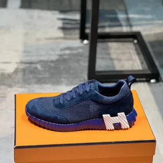 Hermès H-Ride Navy Blue Mesh Suede Lifestyle Sneakers