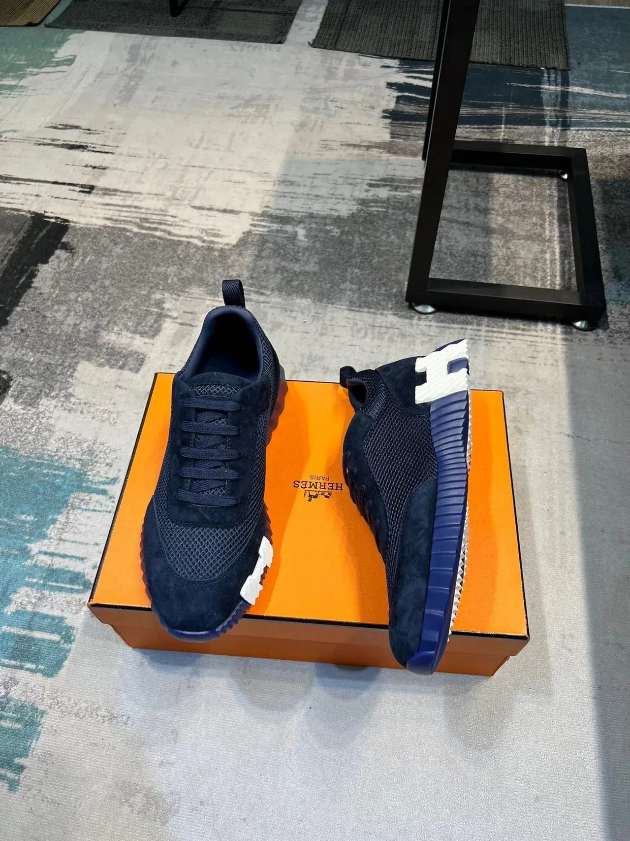 Hermès H-Ride Navy Blue Mesh Suede Lifestyle Sneakers 4