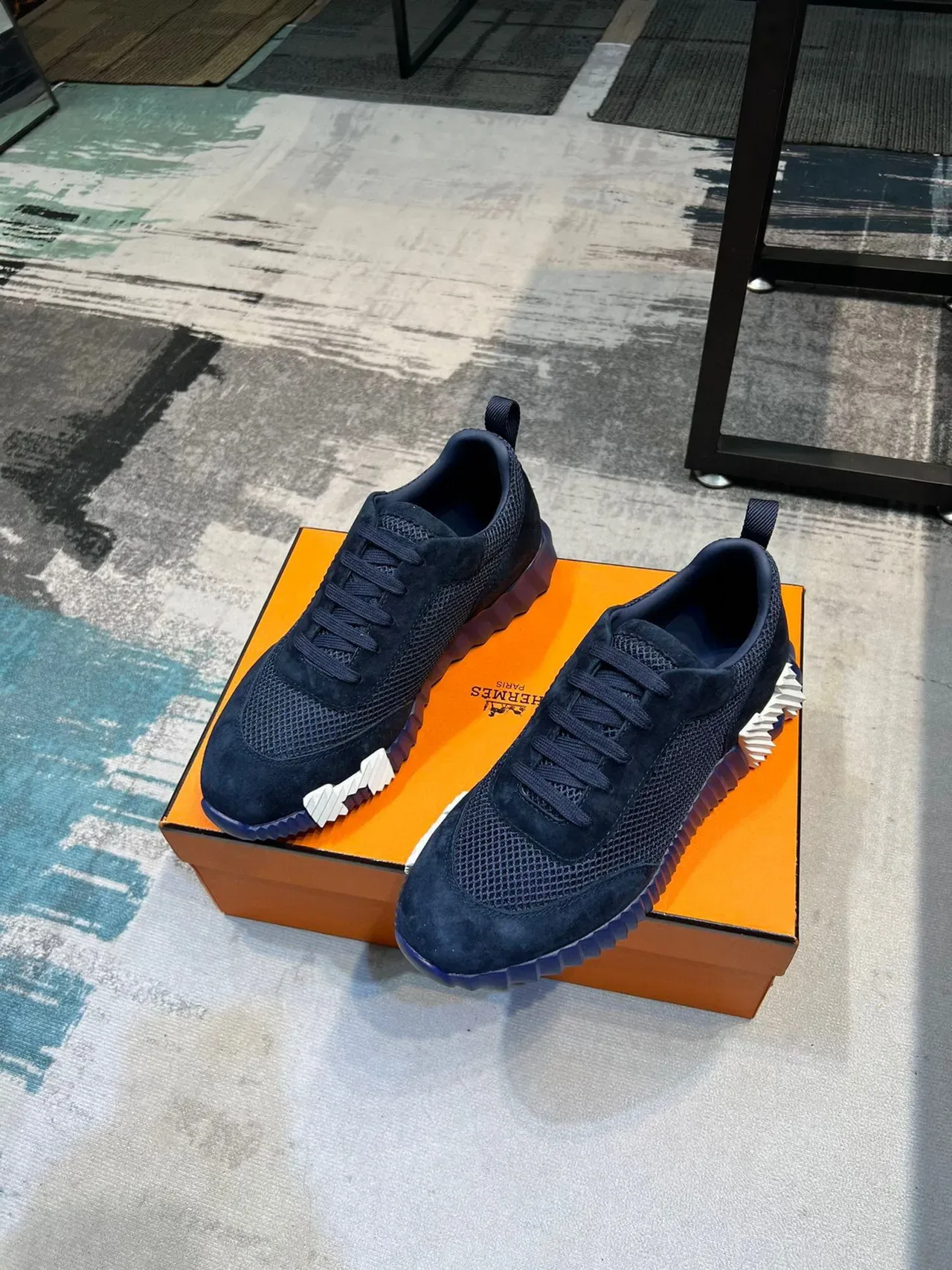 Hermès H-Ride Navy Blue Mesh Suede Lifestyle Sneakers 6