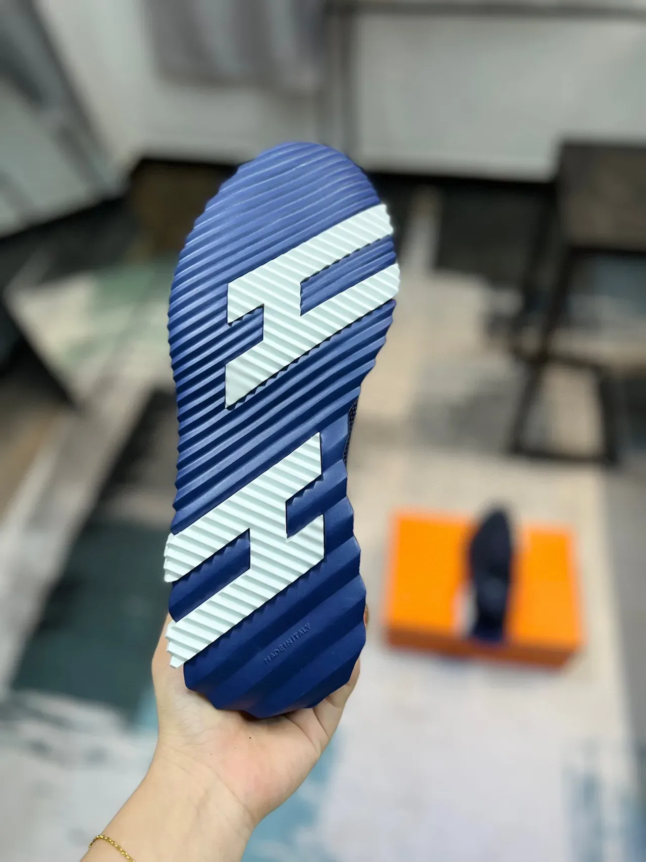 Hermès H-Ride Navy Blue Mesh Suede Lifestyle Sneakers 9