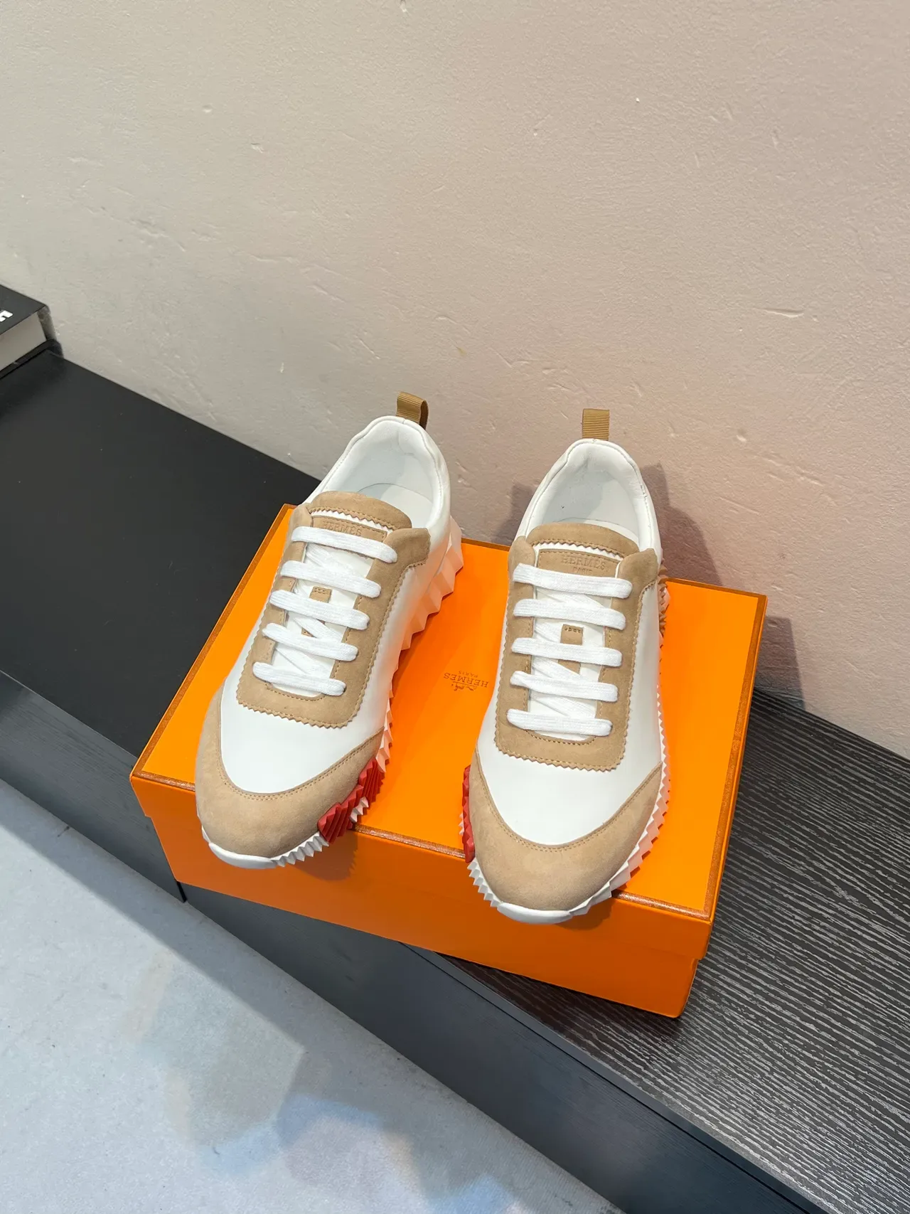 Hermès H-Ride White and Beige Lifestyle Sneakers 2