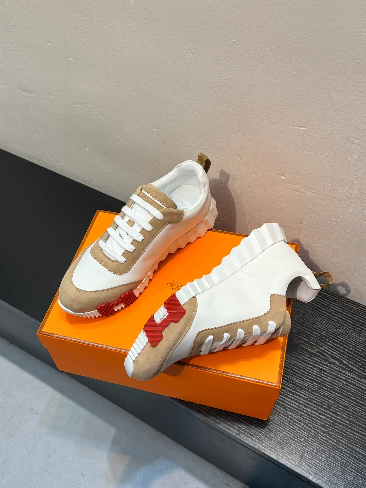 Hermès H-Ride White and Beige Lifestyle Sneakers 4