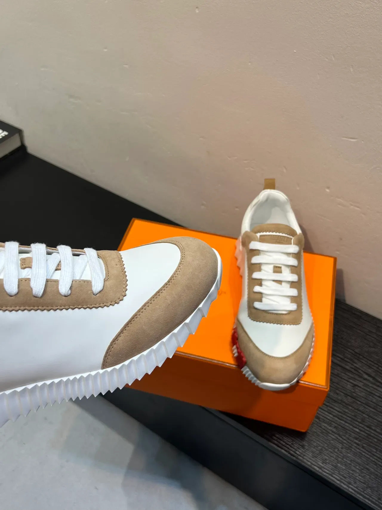 Hermès H-Ride White and Beige Lifestyle Sneakers 8