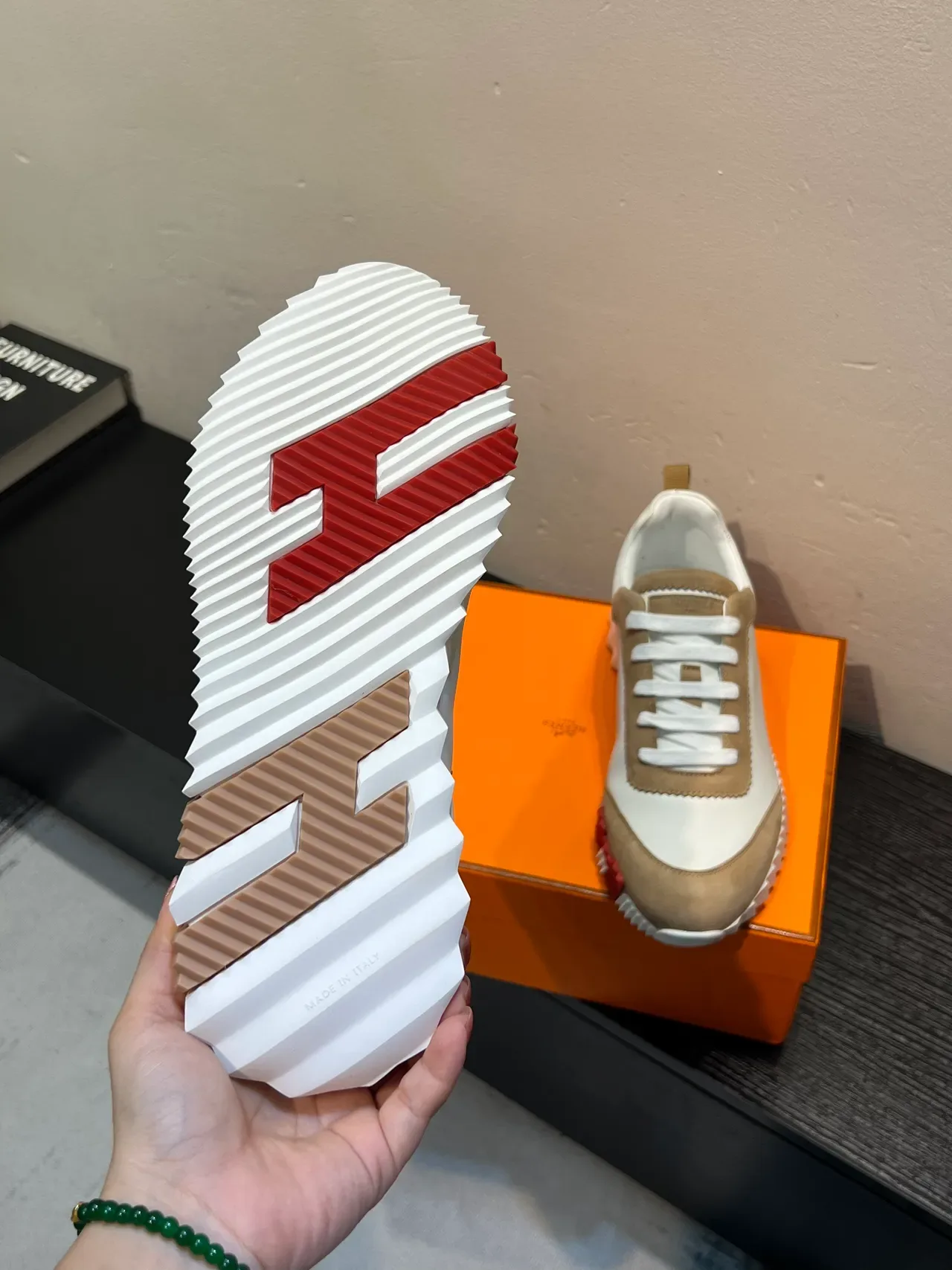 Hermès H-Ride White and Beige Lifestyle Sneakers 9