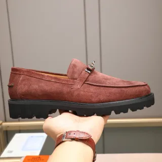 Hermès Loafer Marrom Preto Camurça Fivela Horsebit