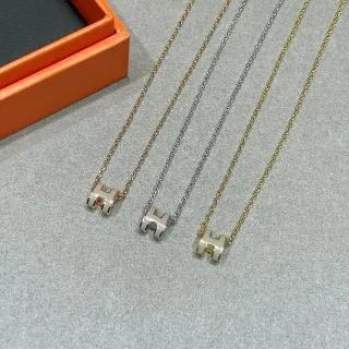 Hermès Mini H Gold Silver Miniature Pendant Enamel-Filled Necklace