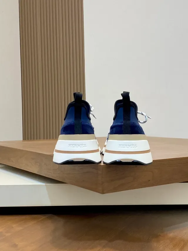 Hermès Navy Beige Suede Upper Sculpted Multi-Layer Sole Chunky Sneakers 3