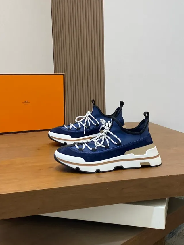Hermès Navy Beige Suede Upper Sculpted Multi-Layer Sole Chunky Sneakers 5